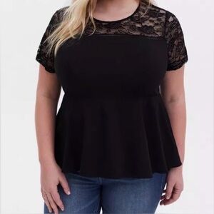NWT Torrid Black Peplum Crepe and Lace Top Size 1 (14/16)
